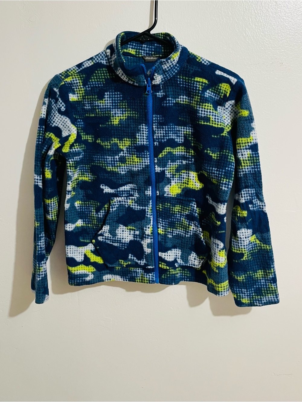 Eddie Bauer Boys M (10/12) Blue/Green Camo Fleece Full-Zip Jacket